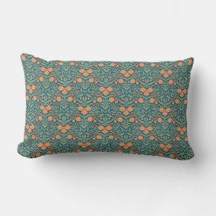 Art Nouveau orange tulip-like floral pattern Lumbar Pillow