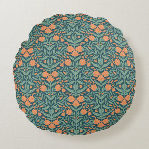 Art Nouveau orange tulip-like floral pattern Round Pillow