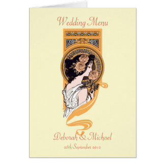 Art nouveau orange yellow wedding menu card
