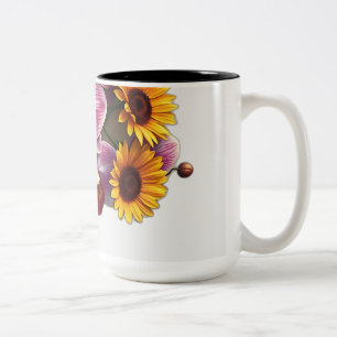Art Nouveau Orchids with Sunflowers Two-Tone Coffee Mug