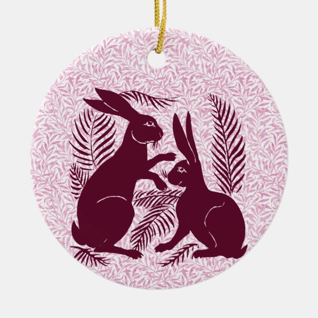 Art Nouveau Pair of Rabbits De Morgan and Morris Ceramic Ornament (Front)