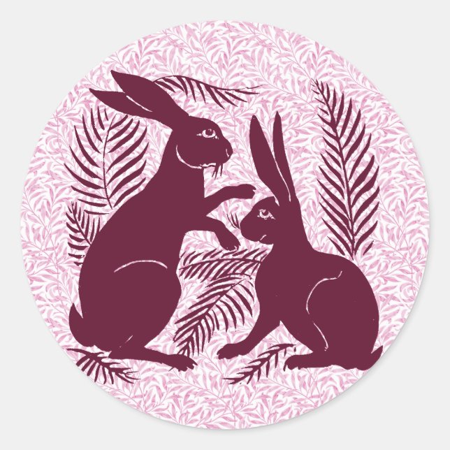Art Nouveau Pair of Rabbits De Morgan and Morris Classic Round Sticker (Front)