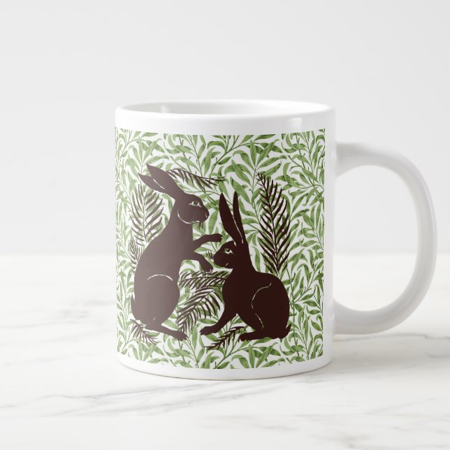 Art Nouveau Pair of Rabbits De Morgan and Morris Large Coffee Mug (Right)