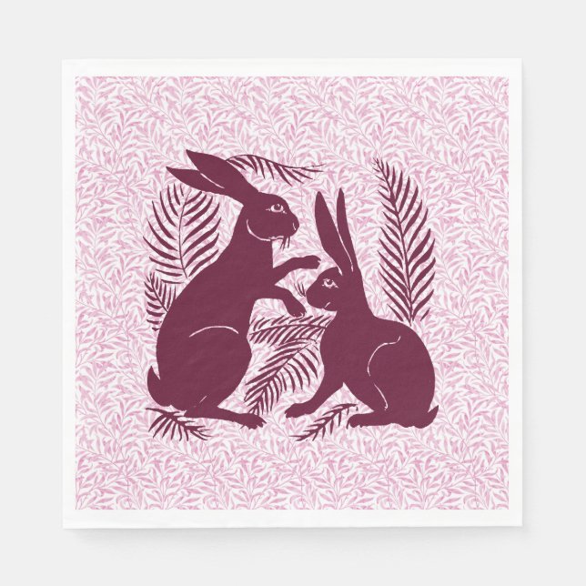 Art Nouveau Pair of Rabbits De Morgan and Morris Napkin (Front)