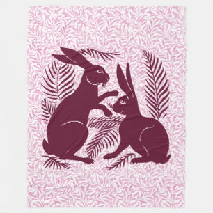 Art Nouveau Pair of Rabbits Voysey and Morris Fleece Blanket