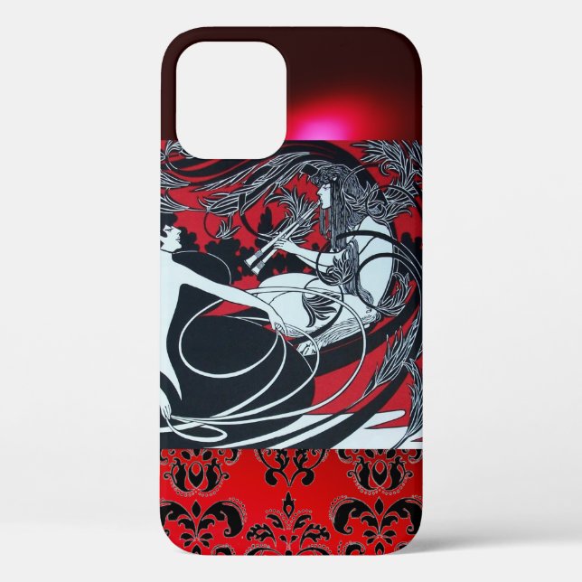 ART NOUVEAU PAN , RED BLACK WHITE DAMASK Case-Mate iPhone CASE (Back)
