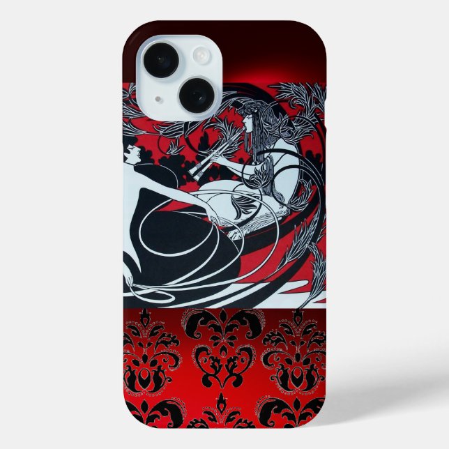 ART NOUVEAU PAN , RED BLACK WHITE DAMASK Case-Mate iPhone CASE (Back)