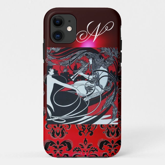 ART NOUVEAU PAN , RED BLACK WHITE DAMASK MONOGRAM Case-Mate iPhone CASE (Back)