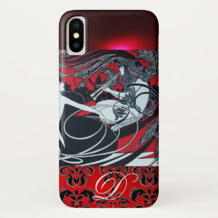 ART NOUVEAU PAN , RED BLACK WHITE DAMASK MONOGRAM Case-Mate iPhone CASE