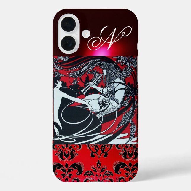 ART NOUVEAU PAN , RED BLACK WHITE DAMASK MONOGRAM Case-Mate iPhone CASE (Back)