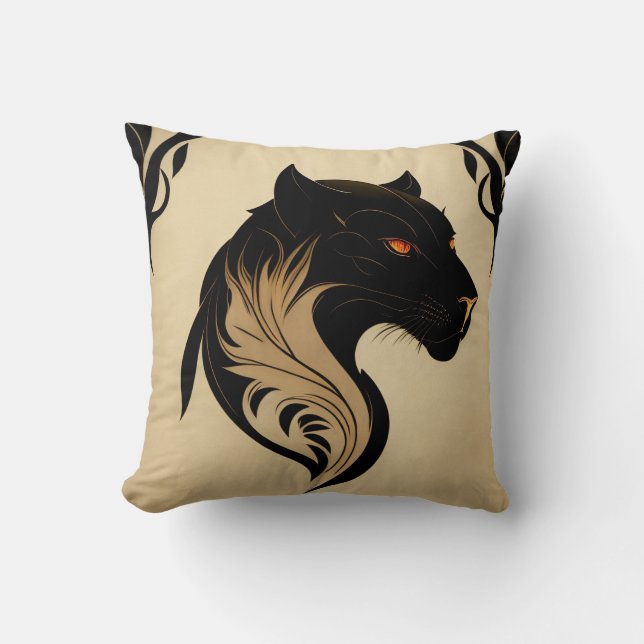 Art Nouveau Panther Throw Pillow (Front)
