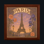 Art Nouveau Paris Eifel Tower Floral Gift Box<br><div class="desc">This elegant art nouveau style gift box features the Eifel Tower bordered with pink roses and purple iris. Image AI generated</div>
