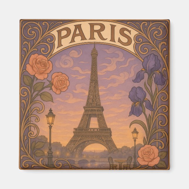 Art Nouveau Paris Eifel Tower Floral Magnet (Front)