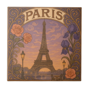 Art Nouveau Paris Eifel Tower Floral Tile
