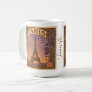 Art Nouveau Paris Eiffel Tower Floral Custom Name Coffee Mug