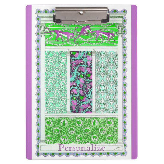 Art nouveau parrot monkey jungle tropical  clipboard (Front)