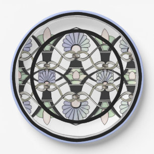 Art Nouveau Pastel Shells, Lilies & Black Arches Paper Plate