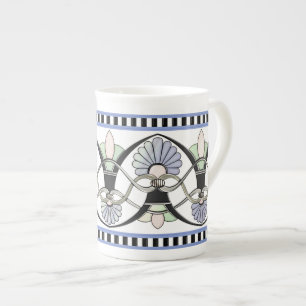 Art Nouveau Pastel Shells, Lilies & Black Stripes Bone China Mug