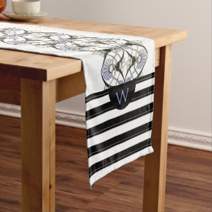 Art Nouveau Pastel Shells, Lilies & Black Stripes Short Table Runner
