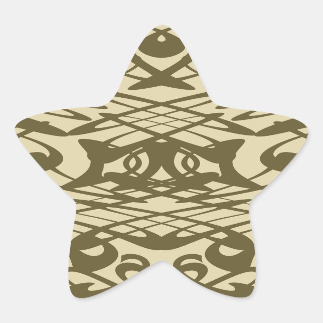 Art Nouveau Pattern in Beige and Brown. Star Sticker (Front)
