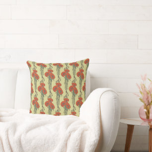 Art Nouveau pattern,red,yellow,floral,victorian Throw Pillow