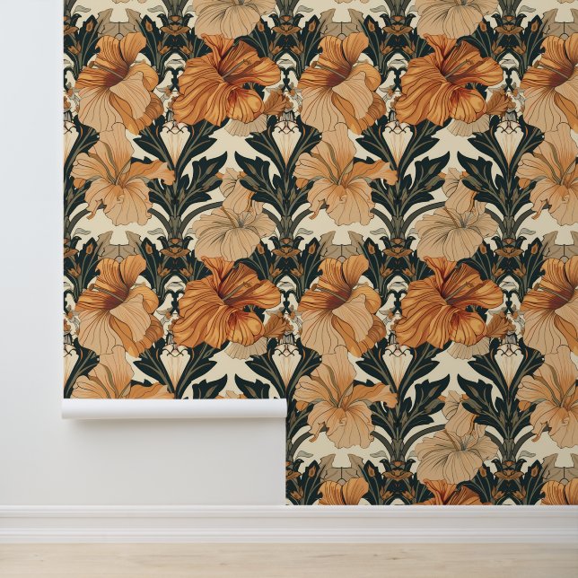 Art Nouveau Peach Flowers  Wallpaper (Application)