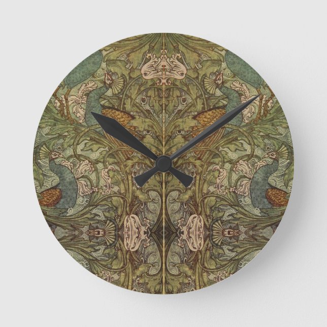 Art nouveau peacock and flower jacquard round clock (Front)