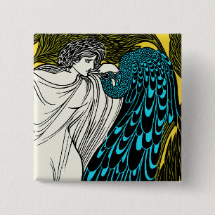 Art Nouveau Peacock Artwork - The Kiss 2 Inch Square Button