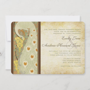 Art Nouveau Peacock Birds Wedding Invitation 3
