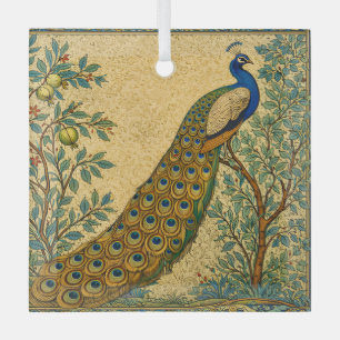 Art Nouveau Peacock Botanical Illustration  Glass Ornament