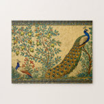 Art Nouveau Peacock Botanical Illustration  Jigsaw Puzzle<br><div class="desc">An elegant Art Nouveau–inspired illustration featuring two graceful peacocks set within a lush botanical landscape of pomegranate branches, flowing water, and intricate floral ornamentation. Rich jewel tones, sinuous lines, and decorative detailing evoke the timeless beauty of classic European decorative arts and vintage wallpaper design. This refined nature composition blends romantic...</div>