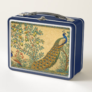 Art Nouveau Peacock Botanical Illustration Metal Lunch Box