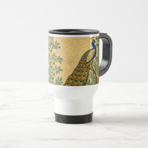 Art Nouveau Peacock Botanical Illustration Travel Mug