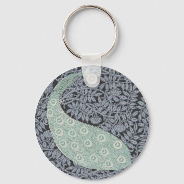 Art Nouveau Peacock Classic Vintage Bird Keychain (Front)