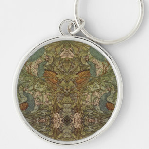 Art nouveau peacock floral jacquard keychain