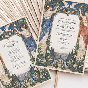 Art Nouveau Peacock Garden Wedding Invitation