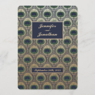 Art Nouveau Peacock Mariage Invitations Gold Foil