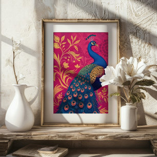 Art Nouveau Peacock on Fuchsia Vibrant Poster