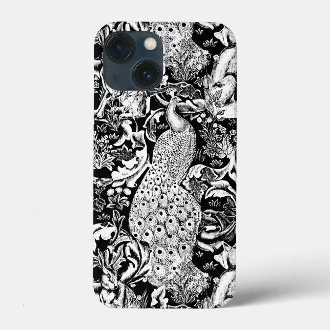 Art Nouveau Peacock Print, Black and White Case-Mate iPhone Case (Back)