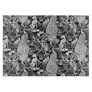 Art Nouveau Peacock Print, Black and White Cutting Board