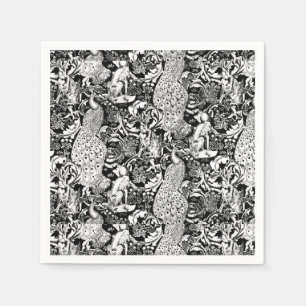 Art Nouveau Peacock Print, Black and White Napkin