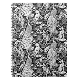 Art Nouveau Peacock Print, Black and White Notebook