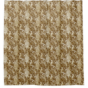 Art Nouveau Peacock Print, Brown and Cream