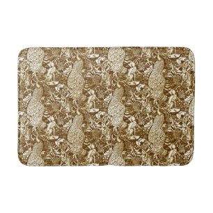 Art Nouveau Peacock Print, Brown and Cream Bath Mat