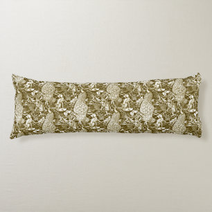 Art Nouveau Peacock Print, Brown and Cream Body Pillow