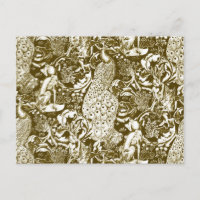 Art Nouveau Peacock Print, Brown and Cream