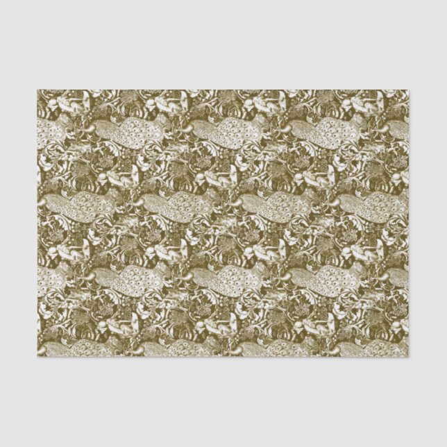 Art Nouveau Peacock Print, Brown and Cream Tissue Paper (Front)