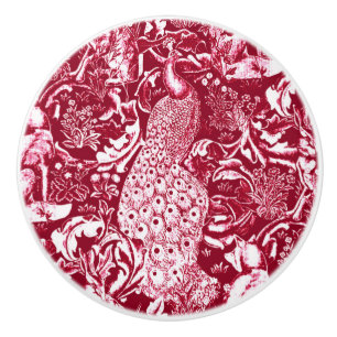 Art Nouveau Peacock Print, Burgundy Wine Ceramic Knob