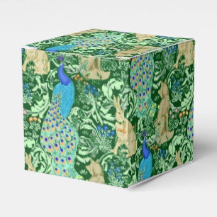 Art Nouveau Peacock Print, Cobalt Blue & Green Favor Box