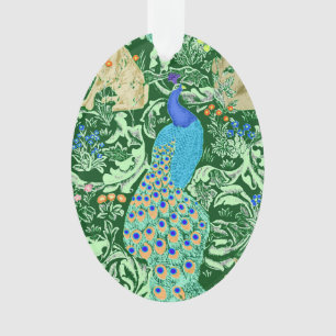 Art Nouveau Peacock Print, Cobalt Blue & Green Ornament
